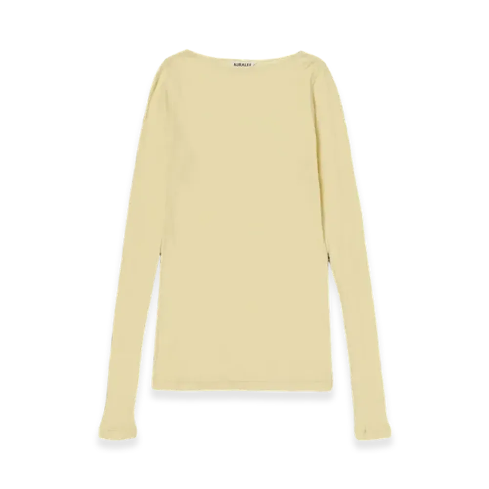 AURALEE High Gauge Sheer Rib Boat Neck L/S T-Shirt "Yellow"