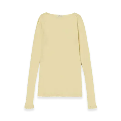 AURALEE High Gauge Sheer Rib Boat Neck L/S T-Shirt "Yellow"