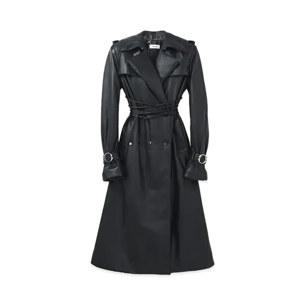 Alexander McQUEEN Leather Double-Breasted Trench Coat "Black"