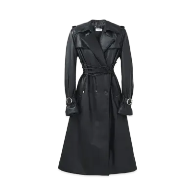 Alexander McQUEEN Leather Double-Breasted Trench Coat "Black"