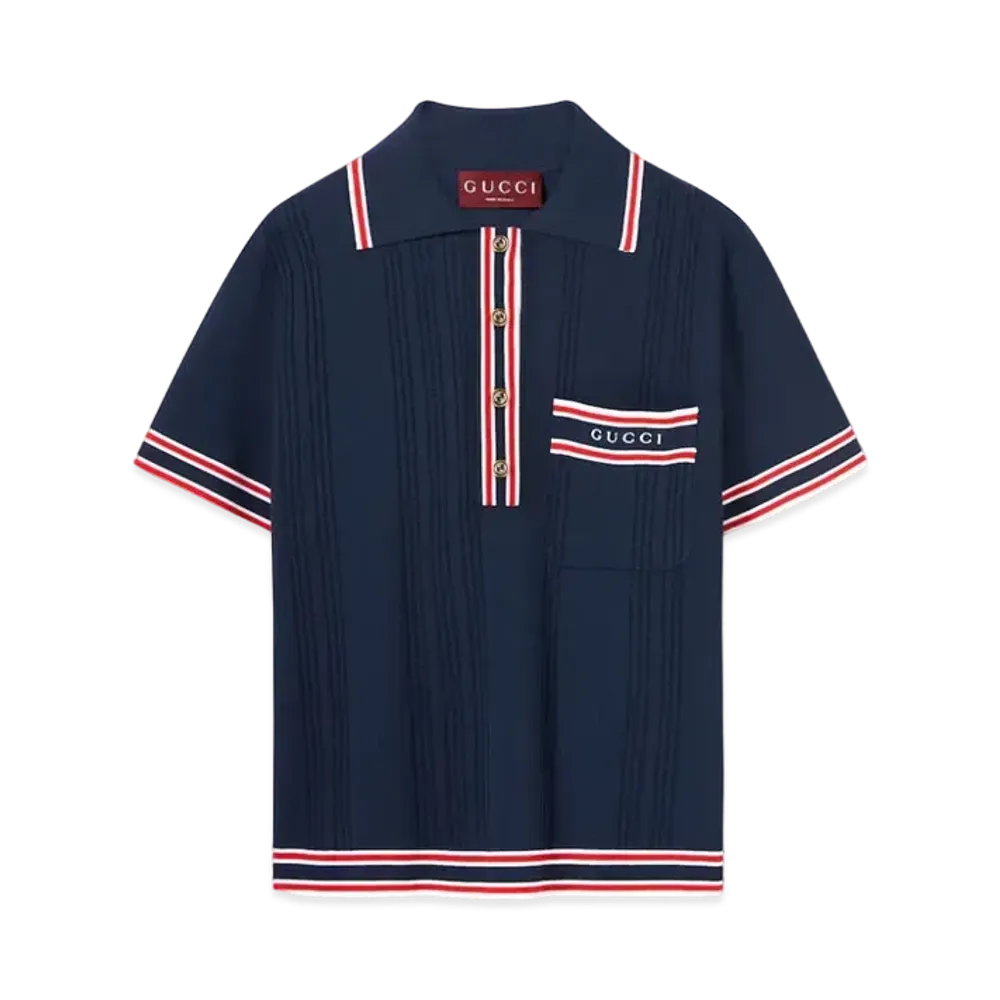 GUCCI Women's Stretch Viscose Polo Top "Dark Blue"