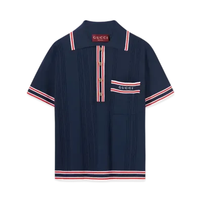 GUCCI Women's Stretch Viscose Polo Top "Dark Blue"
