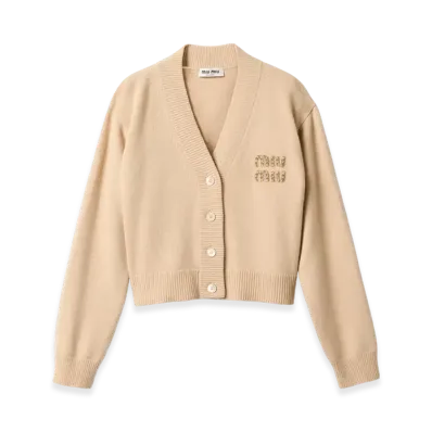 MIU MIU Women's Embroidered Cashmere Cardigan "Albino White"