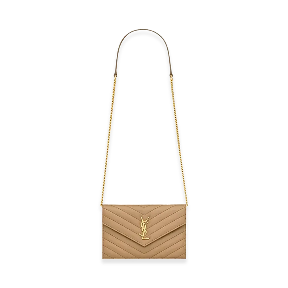 Saint Laurent Women's 'Envelope Cassandre' Wallet On Chain "Beige"