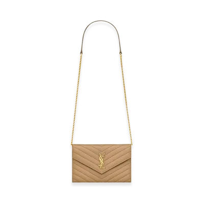 Saint Laurent Women's 'Envelope Cassandre' Wallet On Chain "Beige"