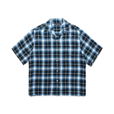 WACKO MARIA Check Open Collar Shirt "Blue"