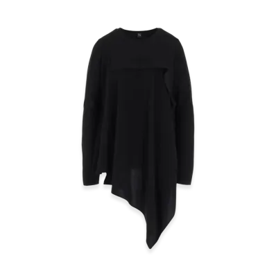 Y's Crepe De Chine/Cotton Jersey Combination Long Sleeeve T "Black/Black"