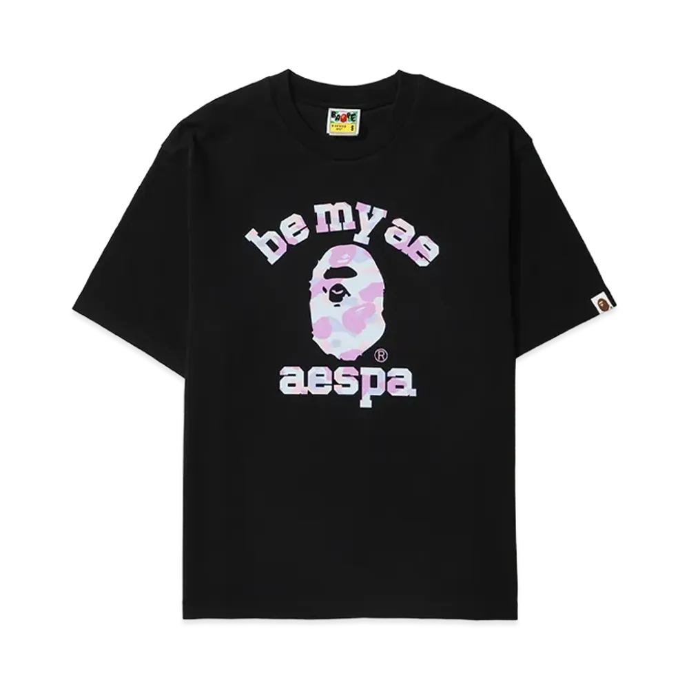 A BATHING APE x aespa College Relaxed Fit Tee "Black"