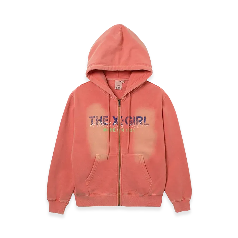 X-Girl Women's Faded Logo Print Zip Up Sweat Hoodie "Orange"
