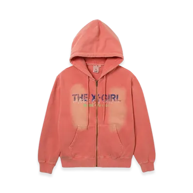 X-Girl Women's Faded Logo Print Zip Up Sweat Hoodie "Orange"