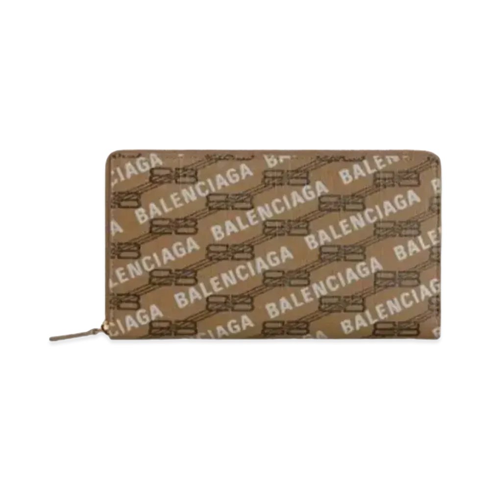 BALENCIAGA Signature Continental Wallet BB Monogram Coated Canvas & All Over Logo "Beige"