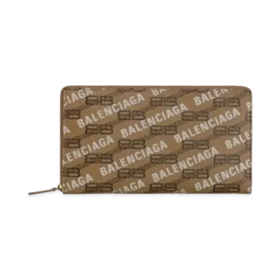 BALENCIAGA Signature Continental Wallet BB Monogram Coated Canvas & All Over Logo "Beige"