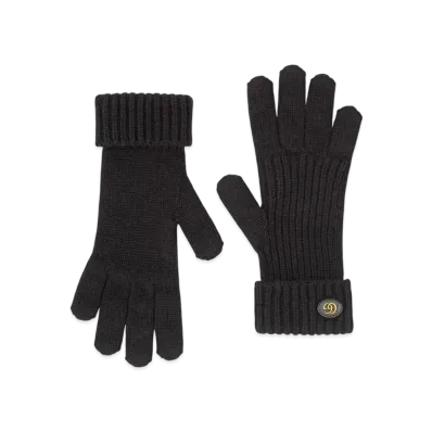 GUCCI Rib Knit Wool Lame Gloves "Black"