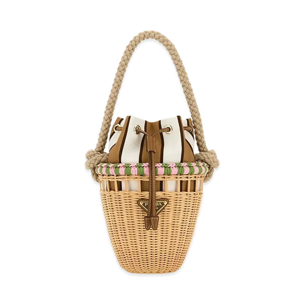 PRADA Women's Wicker Mini Bucket Bag "Beige"