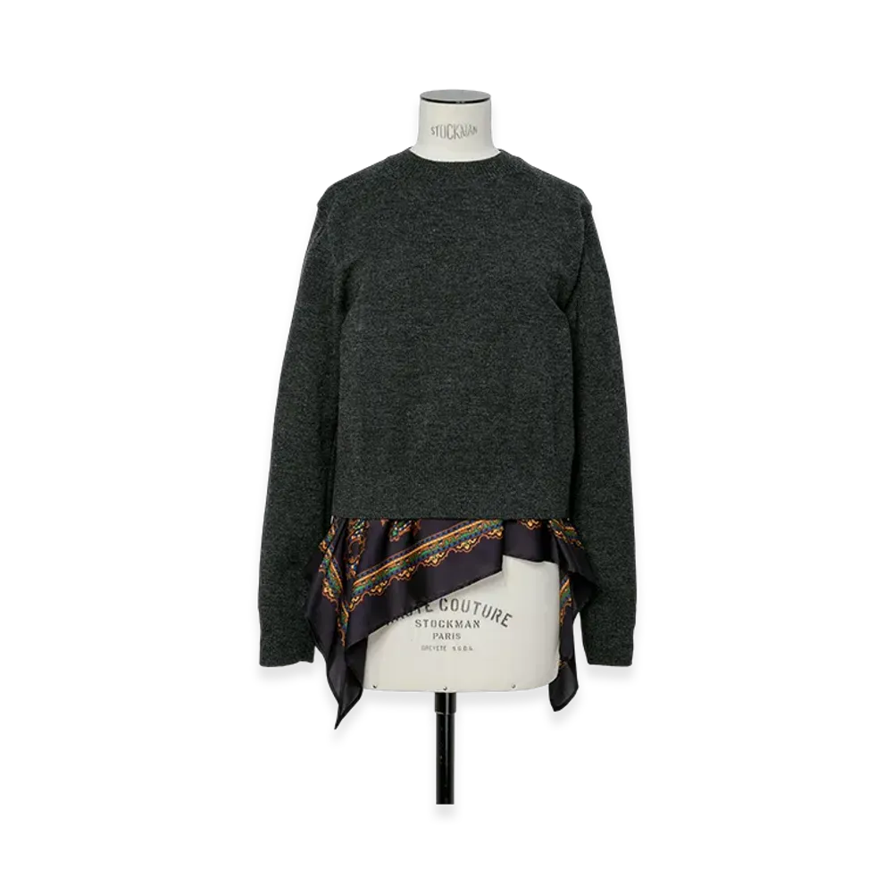 sacai Paisley Print x Wool Knit Pullover "Charcoal Gray/Navy"