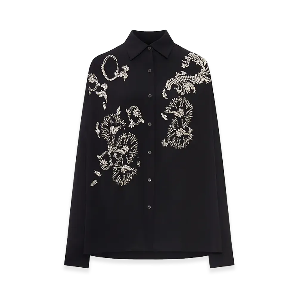 DRIES VAN NOTEN Women's Oversized Shirt with Jewel Embroidery "Black"