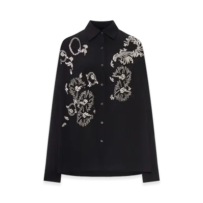 DRIES VAN NOTEN Women's Oversized Shirt with Jewel Embroidery "Black"