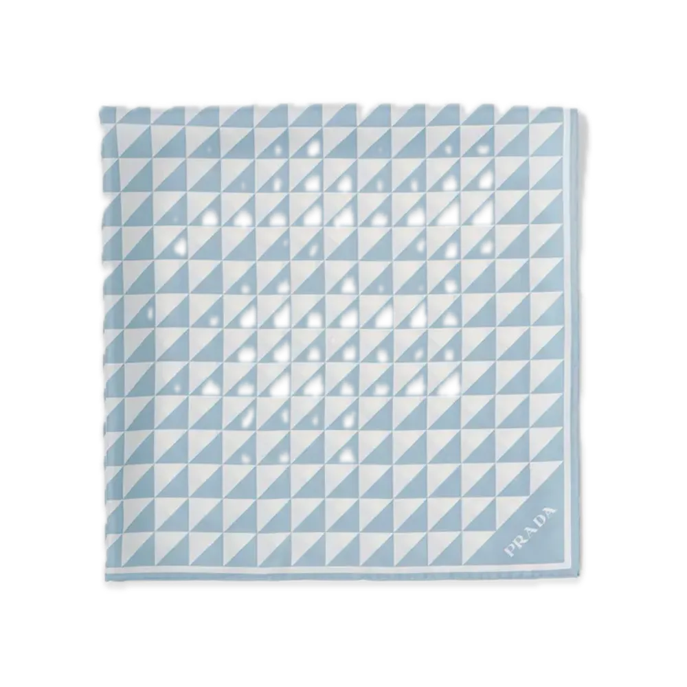 PRADA Printed Silk Twill Scarf 90 x 90 "Sky Blue/White"