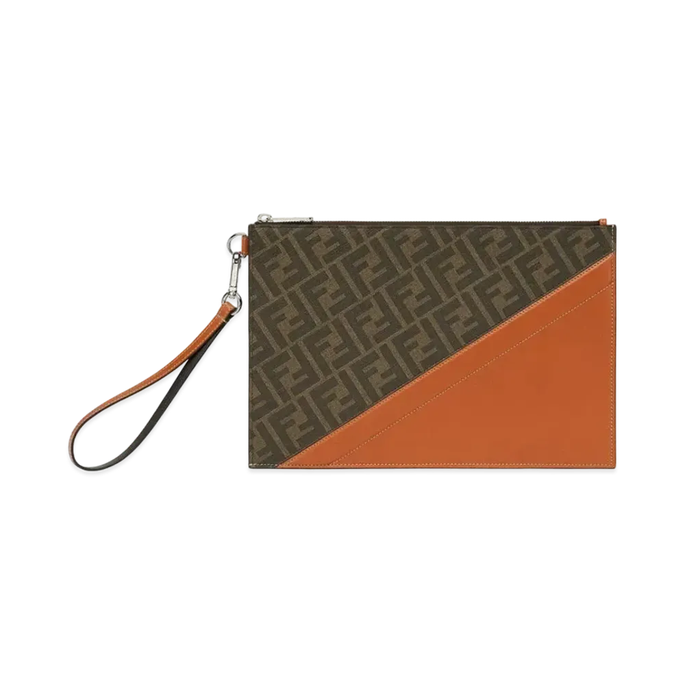 FENDI Flat Slim Clutch Fabric Bag "Brown"