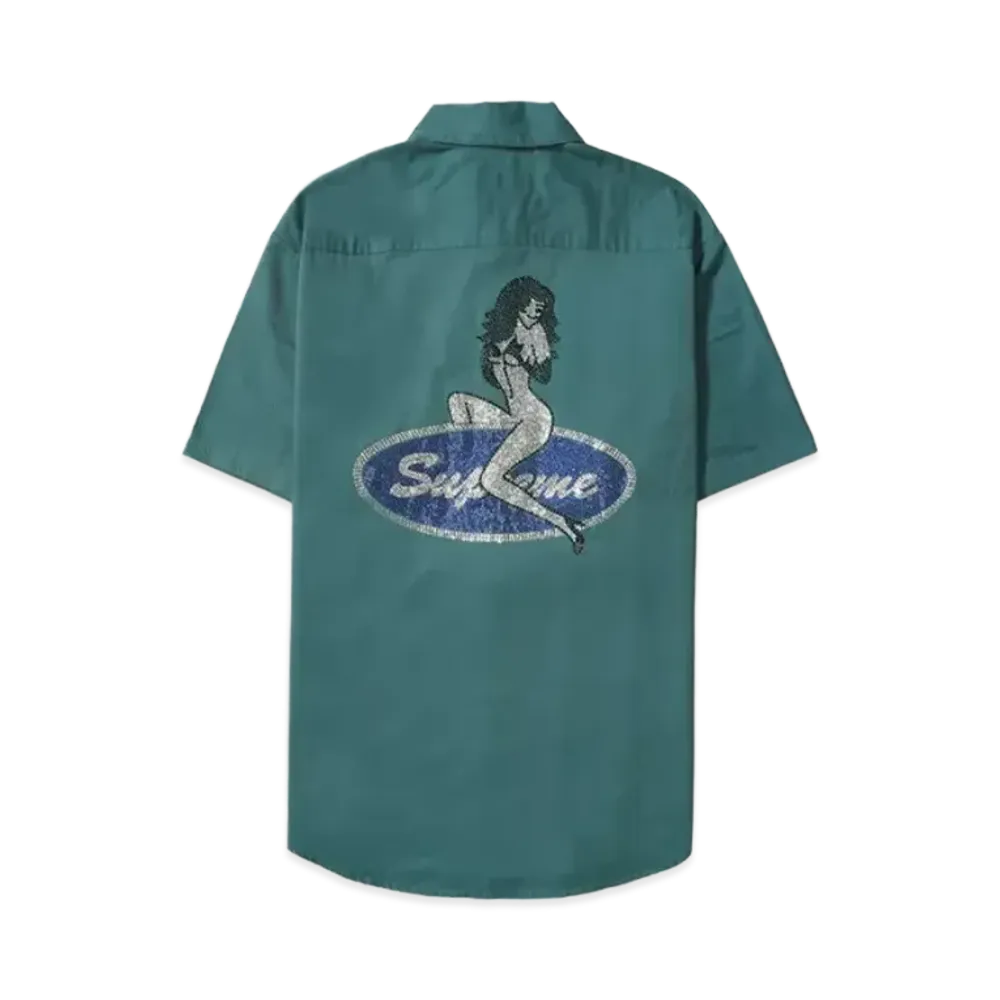 Supreme Rhinestone Pin Up S/S Work Shirt "Work Green"