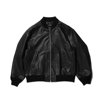 BEAMS Leather Bomber Jacket "Black"