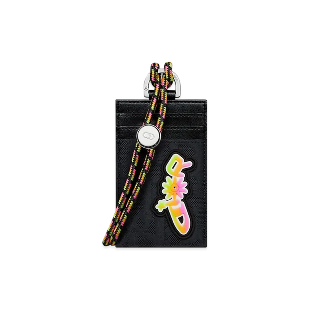 Dior x Lewis Hamilton Vertical Card Holder in Dior Oblique Nylon & Leather-Effect Technical Fabric "Black/Multicolor"