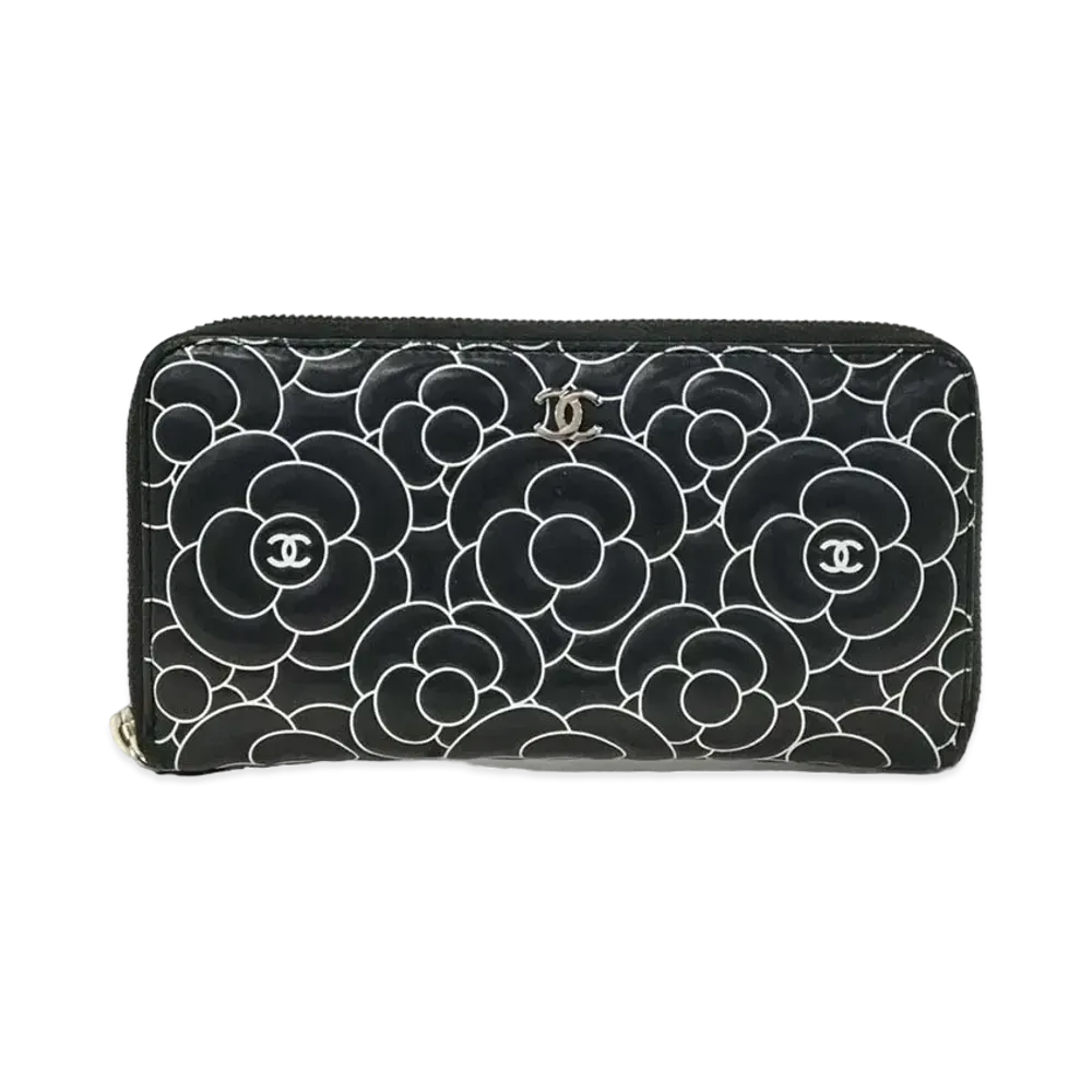 CHANEL Camellia Zip Around Wallet "Black"