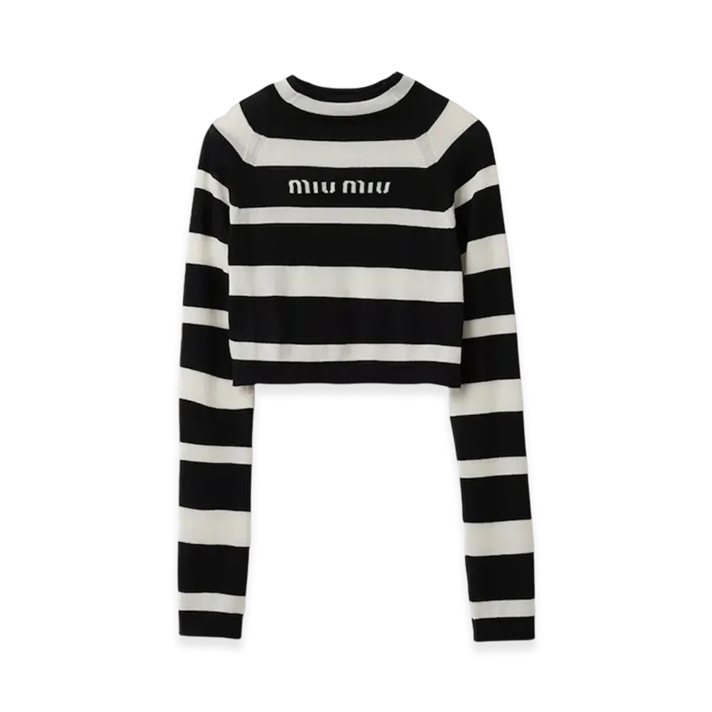 MIU MIU Women's Cashmere and Silk Turtleneck Sweater "Black/White"