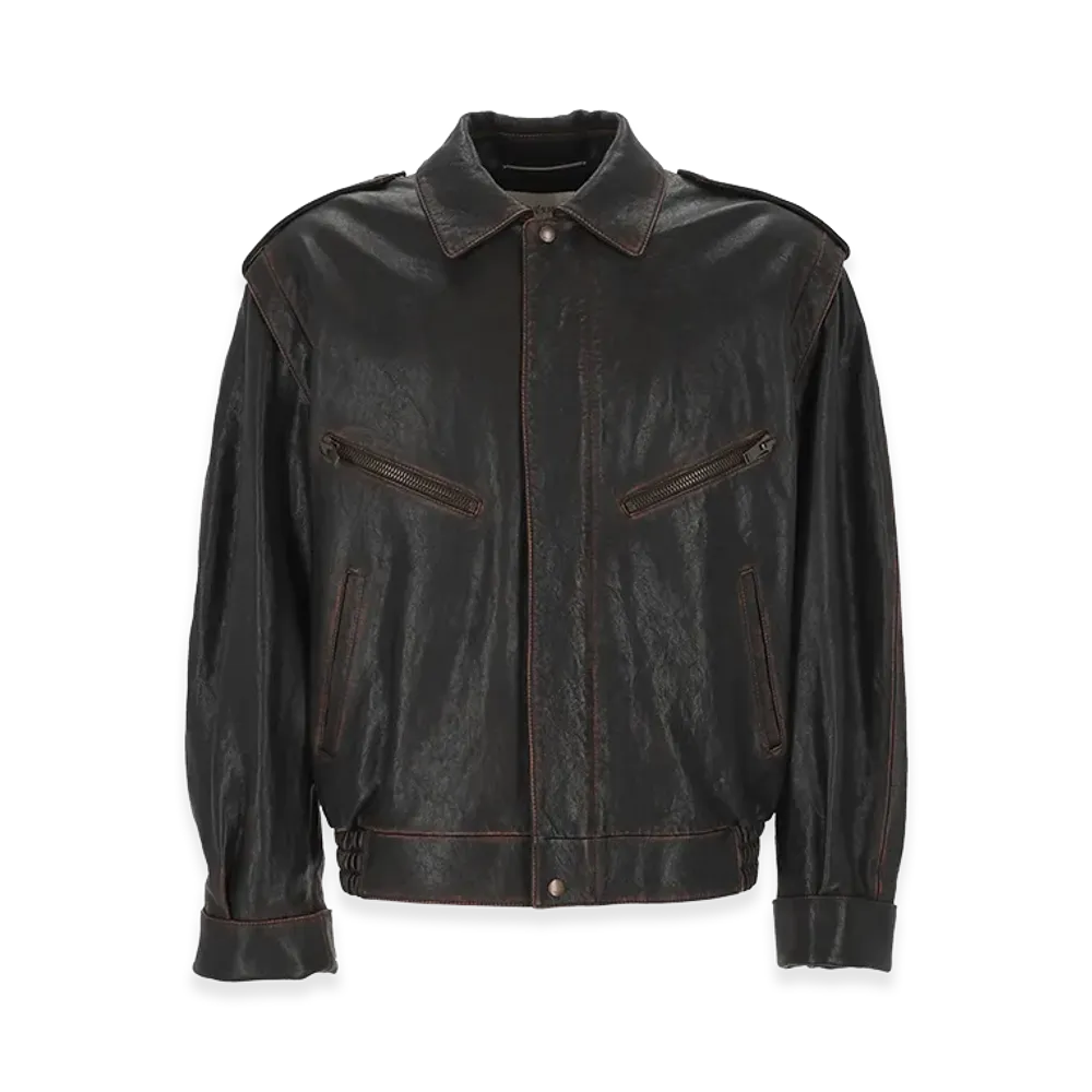Saint Laurent Dark Leather Jacket "Brown"