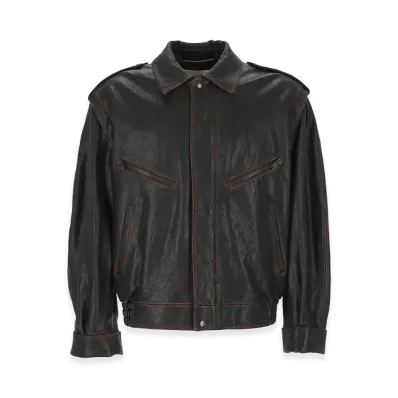 Saint Laurent Dark Leather Jacket "Brown"