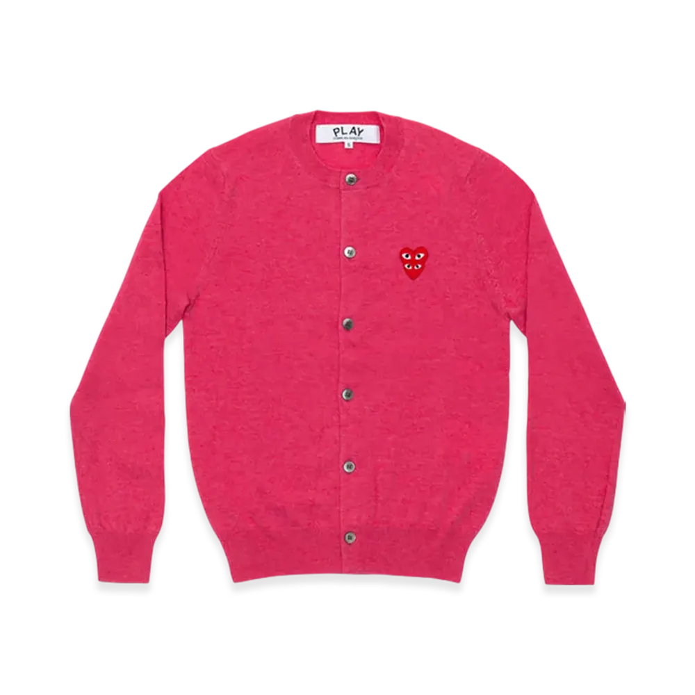 PLAY COMME des GARCONS Round Neck Cardigan With Red Layered Emblem "Pink"