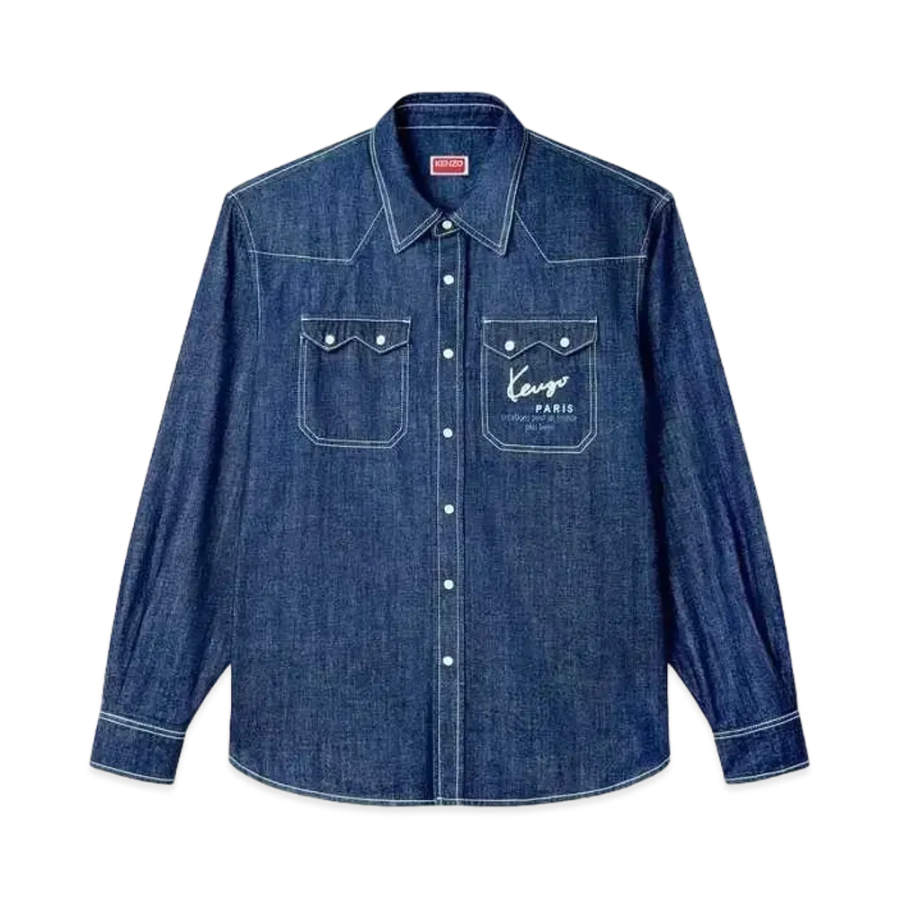 KENZO 'CREATIONS' Embroidery Western Shirt "Rinse Black Denim"