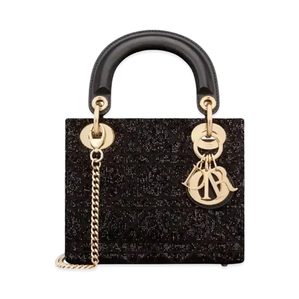 Dior Mini Lady Bag Cannage Cotton Micropearl Embroidery "Black"