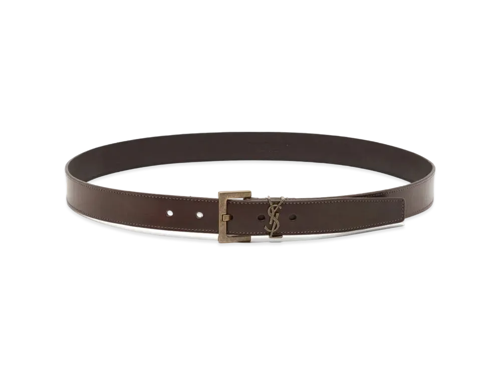 Saint Laurent Monogram Belt With Square Buckle In Leather "Nut"