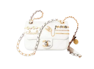 CHANEL Mini Flap Bag Lambskin Costume Pearl & Stras "White"