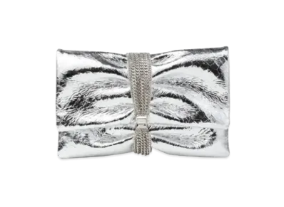 Jimmy Choo Daisy Crackle Leather Clutch Bag With Multi-Chain Bracelet "Silver"