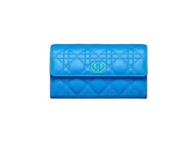 Dior Caro Wallet Cannage Grain Calfskin "Bright Blue"