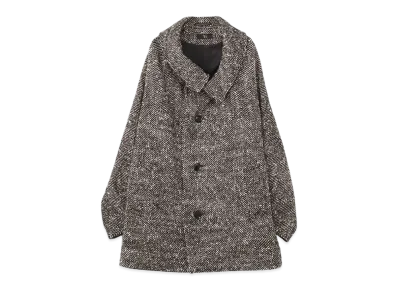 Yohji Yamamoto Y's WOOL SLUB YARN HERRINGBONE MIDDLE CAPE COAT "White/Black"