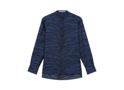 STELLA McCARTNEY Tiger Print Grandfather Collar Shirt "Navy"