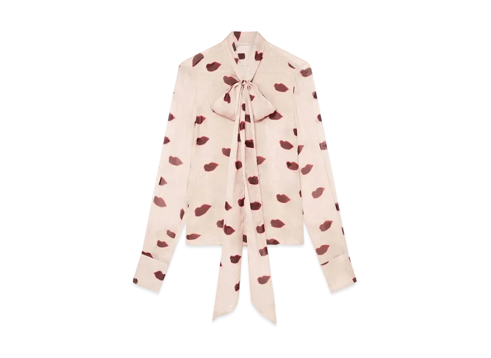 STELLA McCARTNEY Long-Sleeve Lips Print Top "Dusty Pink/Red"