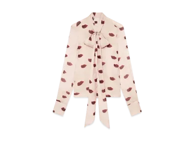 STELLA McCARTNEY Long-Sleeve Lips Print Top "Dusty Pink/Red"