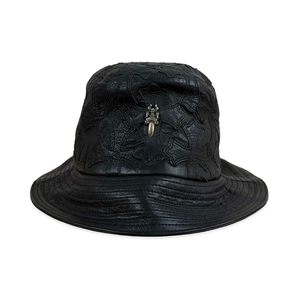 Chrome Hearts Cemetery Cross Leather Patch Bucket Hat "Black"