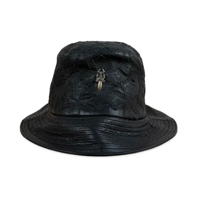 Chrome Hearts Cemetery Cross Leather Patch Bucket Hat "Black"