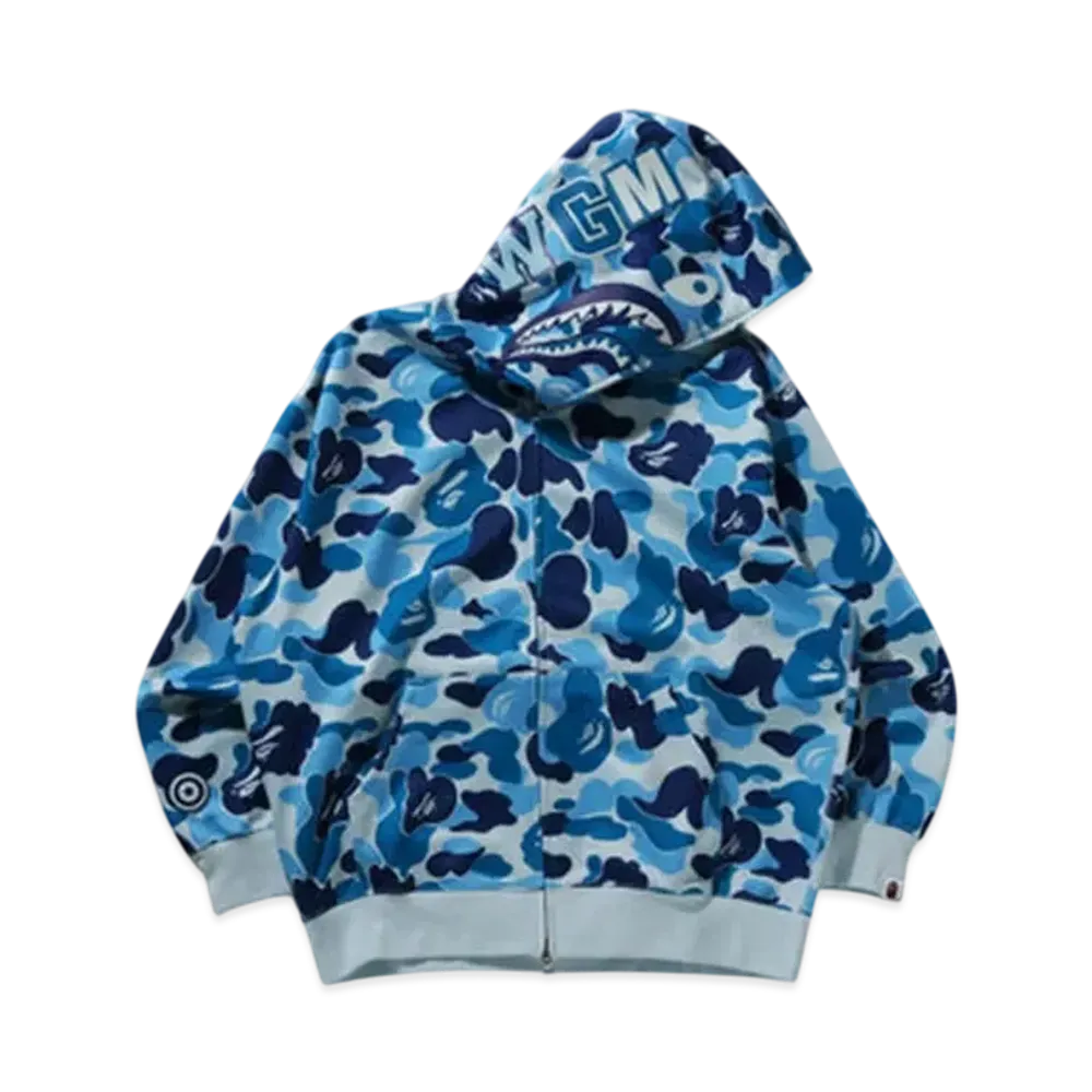 A BATHING APE Abc Camo Rayon Relaxed Fit Shark Full Zip Hoodie "Blue"