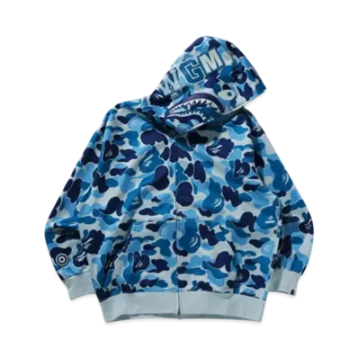 A BATHING APE Abc Camo Rayon Relaxed Fit Shark Full Zip Hoodie "Blue"