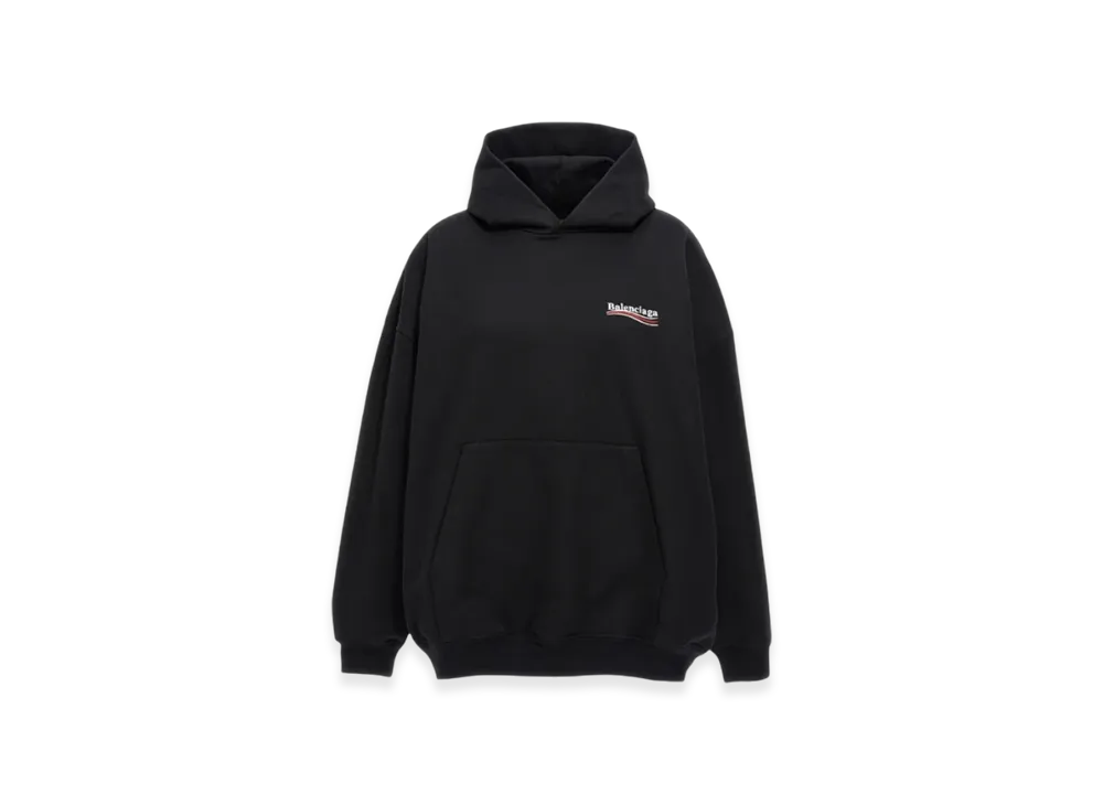 バレンシアガ ウィメンズ エンブロイダード ポリティカル キャンペーン ラージ フィット フーディー "ブラック" 620947TKVI91070