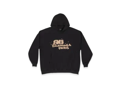 BALENCIAGA Women's Hand Drawn BB Icon Hoodie Large Fit "Black"