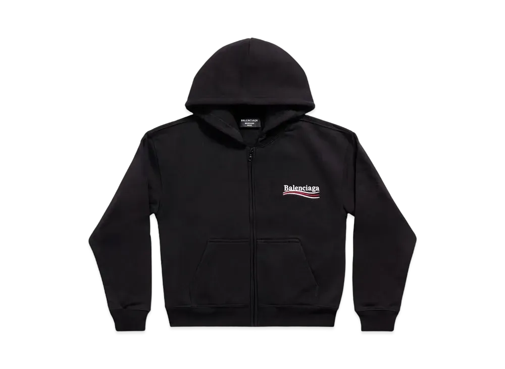 BALENCIAGA MENS Political Campaign Shtunk Zip Up Hoodie Small Fit "Black/White"