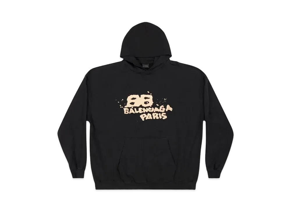 BALENCIAGA MENS Hand Drawn BB Icon Hoodie Large Fit "Black/Beige"