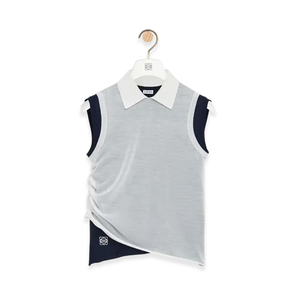 LOEWE Draped Top "White/Navy Blue"